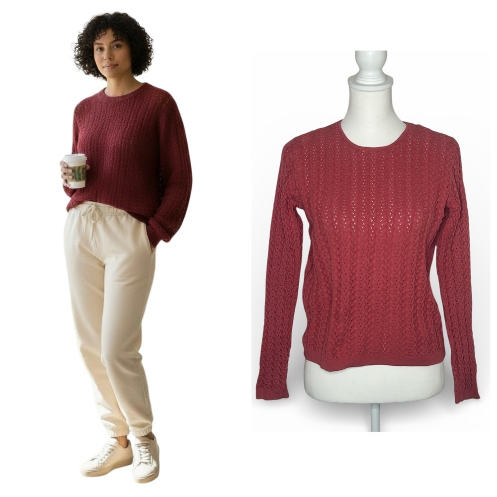 EUC Wainscott Rose Pink Classic cotton cable knit sweater size small cottagecore